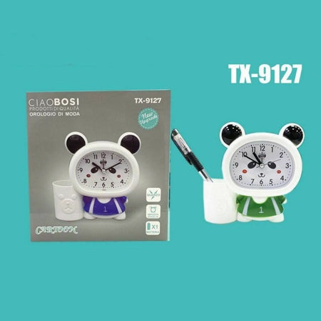 Orologio Sveglia A Forma Di Panda Analogico Con Portapenne Da Tavolo Tx-9127