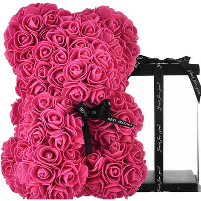 Orsacchiotto Di Rose Con Fiori Artificiali Da 40cm In Scatola Confezione Regalo