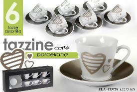 Set 6 Tazzine + 6 Piattini per Caffè in Porcellana con cuore tazzine caffe' L'Orchidea - Siderno, Commerciovirtuoso.it