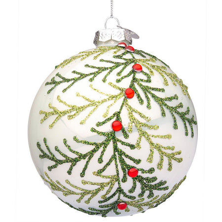 Pallina "Laurie" per albero di Natale in vetro decorate color Bianco Perlato  - commercioVirtuoso.it