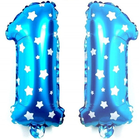 Palloncino Numero 1 Azzurro Stelle Bianche 35cm Elio Decorazione Party Festa