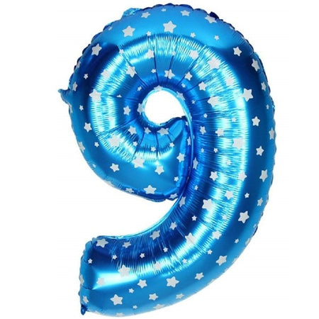 Palloncino Numero 9 Azzurro Stelle Bianche 35cm Elio Decorazione Party Festa