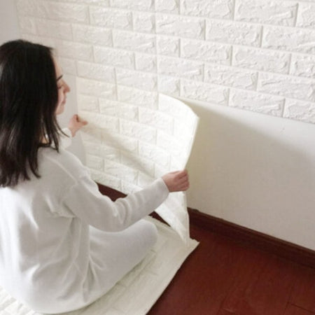 Pannello Adesivo Per Parete Decorazione Effetto Pietra Muro 3d 70 X 60 Cm Bianco