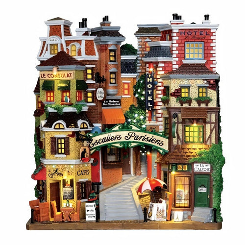 Quartiere natalizio Scalinata Parigina con luci decorazione per villaggio di Natale in resina Casa e cucina/Decorazioni per interni/Addobbi e decorazioni per ricorrenze/Decorazioni natalizie/Oggettistica MagiediNatale.it - Altamura, Commerciovirtuoso.it