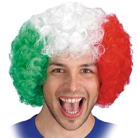 Parrucca Italia Riccia Bandiera Italiana Tricolore Tifo Festa Mondiali Europei