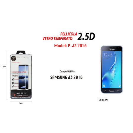 Pellicola In Vetro Temperato Maxtech Per Samsung Galaxy J3 2016 P-j3 2016