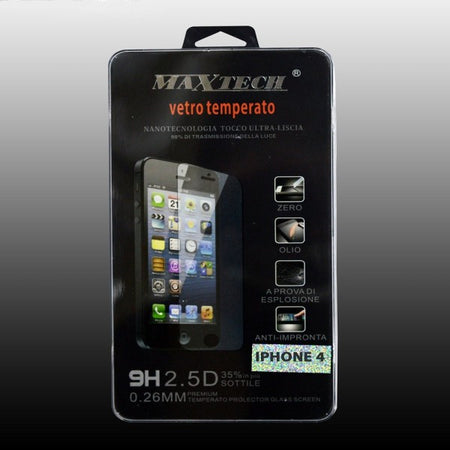 Pellicola In Vetro Temperato Per Iphone 4 Protezione Schermo Maxtech P-ip4