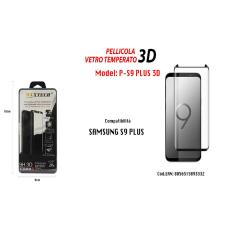 Pellicola Protezione Vetro Temperato 3d Per Samsung Galaxy S9 Plus Maxtech P-s9 Plus 3d