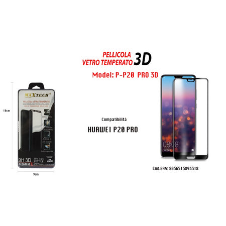 Pellicola Vetro Temperato 3d Huawei P20 Pro Nero Copertura Totale Maxtech P-p20 Pro 3d