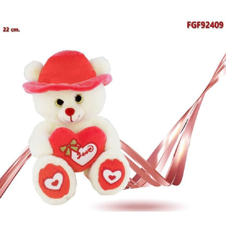 Peluche Orso Con Cappello Cuore Rosso 22 Cm Pupazzo Regalo San Valentino 92409