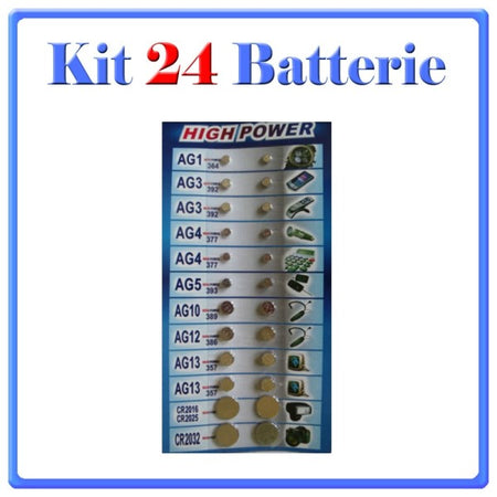 Pile A Bottone Batterie Confezione 24 Pezzi Orologio Zinco Carbone Assortite