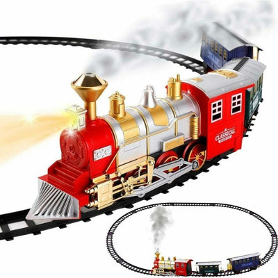 Pista Trenino Giocattolo Bambini Treno Locomotiva Con Fumo Luce Suoni E 2 Vagoni
