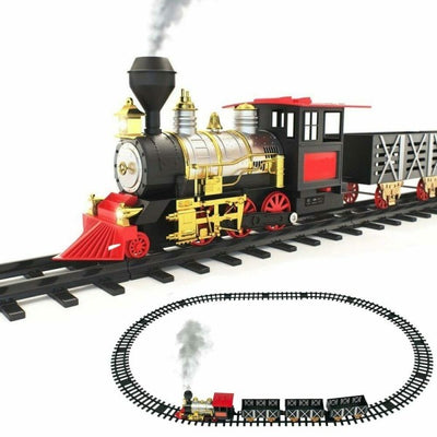 Pista Trenino Giocattolo Bambini Treno Locomotiva Con Fumo Luce Suoni E 3 Vagoni