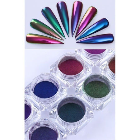 Polvere Pigmenti Scaglie Olografico Pennello Effetto Specchio Chrome Nail Art