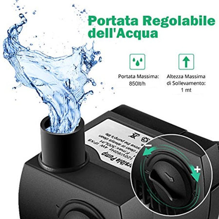 Pompa Per Acqua Da Acquario Per Pesci 850 L/h Ad Immersione 12w 220v Regolabile