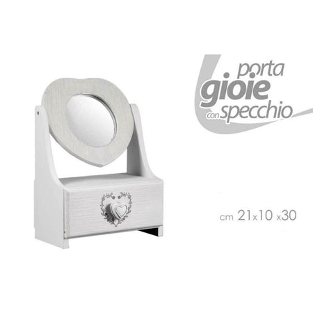 Porta Gioie Cassetto Gioielli Legno Con Specchio Decoro Cuore 21x10x30cm 678561
