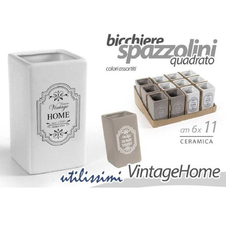 Porta Spazzolini Bicchiere Ceramica Vintage Home 6x11cm Colori Assortiti 749568