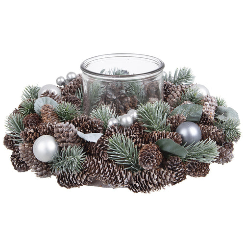 Porta Candela Astrid 1 posto con pigne argentate decorazione Natalizia per interno Casa e cucina/Decorazioni per interni/Candele e portacandele/Candele/Candele a colonna MagiediNatale.it - Altamura, Commerciovirtuoso.it