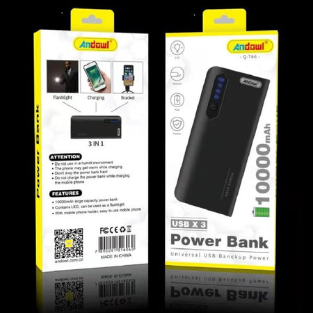 Power Bank 3in1 Portatile Q-t66 3 Usb 10000mah Torcia Led Supporto Smartphone