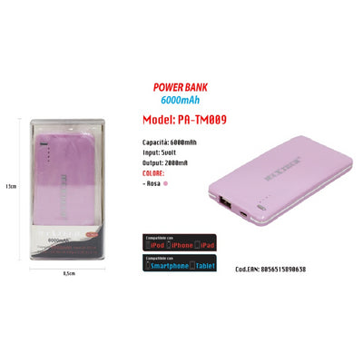 Power Bank 6000mah Batteria Portatile Caricatore Smartphone 5volt Pa-tm009 Maxtech