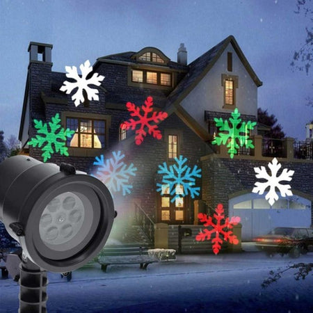 Proiettore Laser Led Rgb Natale Esterno Giochi Luce Fiocchi Di Neve Multicolore