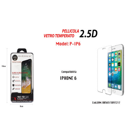 Protezione Schermo In Vetro Temperato Iphone 6 Infrangibile Pellicola Maxtech P-ip6