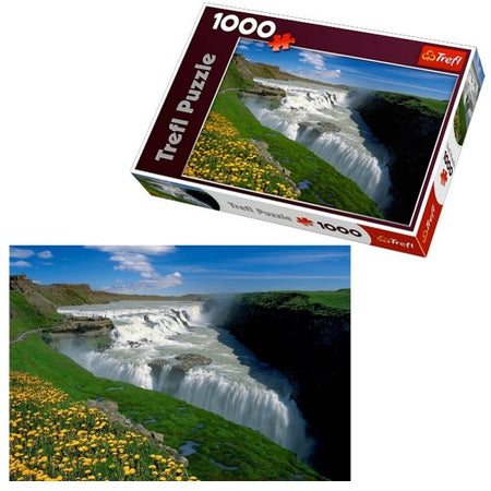 Puzzle 1000 Pz. Islanda Paesaggio Cascata Prato Quadro Natura Cornici