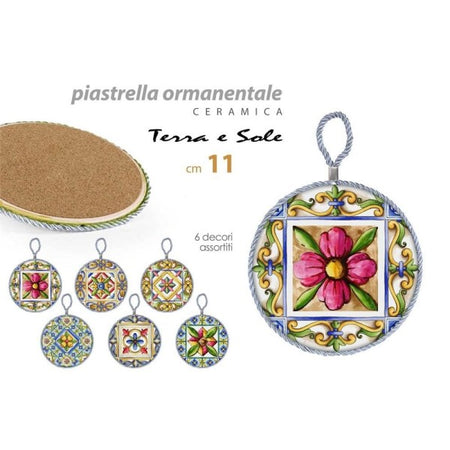 Quadretto Piastrella Ornamentale In Ceramica 11 Cm Terra E Sole 6 Decori 828911