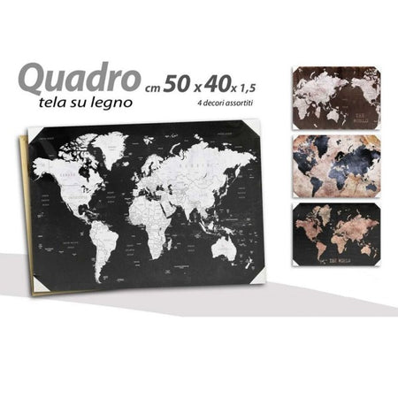 Quadro Quadretto Decorativo 50x40x1,5cm Tela Su Legno World 4 Decori Ass. 834806