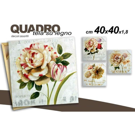 Quadro Quadretto Fiori 40x40x1.8cm Tela Su Legno Deluxe Decori Assortiti 676819