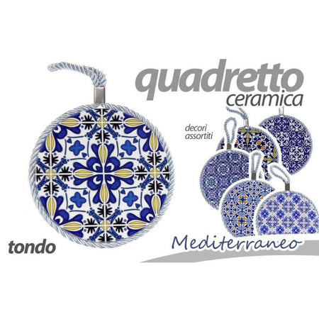 Quadro Quadretto Piastrella Ornamentale In Ceramica Tondo 11cm Decori Ass 730672