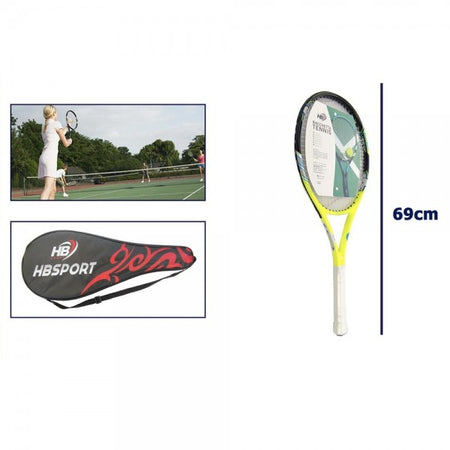 Racchetta Tennis 69cm Gialla Bianca Resistente Allenamento Borsa Trasporto 06038