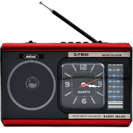 Radio Portatile A Batteria Usb Sveglia Q-fm40 Altoparlante Bluetooth Con Torcia