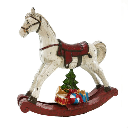 Statuetta decorativa "Cavallo a Dondolo con doni" decorazione bianco e rosso per Natale Casa e cucina/Decorazioni per interni/Addobbi e decorazioni per ricorrenze/Decorazioni natalizie/Schiaccianoci MagiediNatale.it - Altamura, Commerciovirtuoso.it
