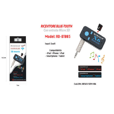 Ricevitore Bluetooth Adattatore Audio Portatile Microfono Incorporato Maxtech Ad-bt003 Elettronica/Elettronica per veicoli/Accessori/Accessori audio e video/Trasmettitori Bluetooth Trade Shop italia - Napoli, Commerciovirtuoso.it
