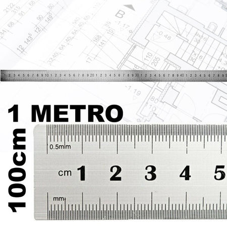 Righello Metro 1mm A 100cm Metallo Acciaio Riga Multifunzione Segnatura Cm Inch