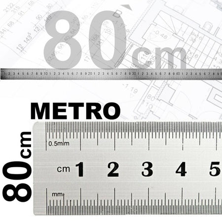 Righello Metro 1mm A 80cm Metallo Acciaio Riga Multifunzione Segnatura Cm Inch