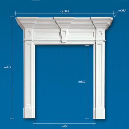 Rivestimento facciata per Camino in gesso Ceramico Bianco decorato MOD. ROMANO 135,8x115cm esterno