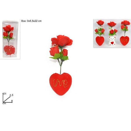 Rosa Rossa Artificiale Con Cuore Orsetto Box Regalo Per San Valentino 3 Mod Ass