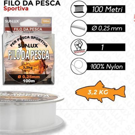 Rotolo Lenza Filo Da Pesca Bobina Da 100 Metri Diam 0,25mm Resistente In Nylon
