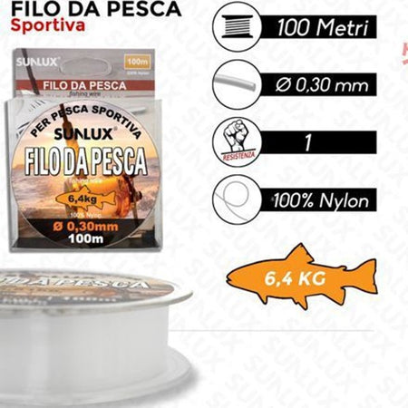 Rotolo Lenza Filo Da Pesca Bobina Da 100 Metri Diam 0,30 Mm Resistente In Nylon
