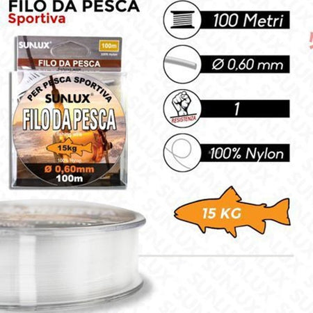 Rotolo Lenza Filo Da Pesca Bobina Da 100 Metri Diam 0,60 Mm Resistente In Nylon