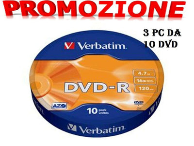 30 DVD -R Verbatim 100 % Vergini Vuoti 16 X 4.7 Gb 120 Min Offerta