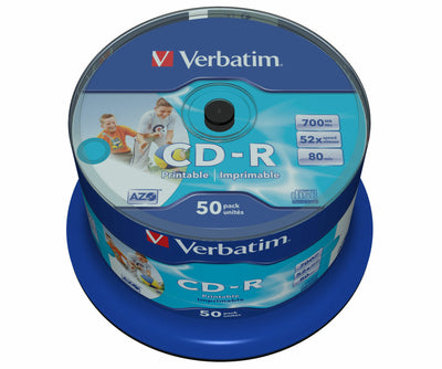VERBATIM SET CD 50 PEZZI CD-R PRINTABLE STAMPABILI 80MINUTI 700MB VUOTI VERGINI