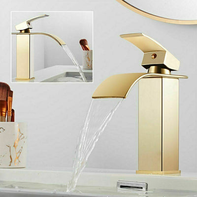 Rubinetto miscelatore lavabo bagno a cascata con piletta effetto oro Art.79565