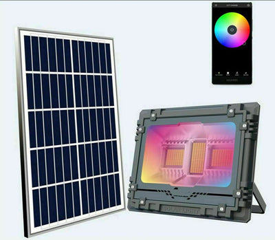 Faro Led Energia Solare 60w Bluetooth Giochi Luci Luce Fredda RGB Grigio Esterno