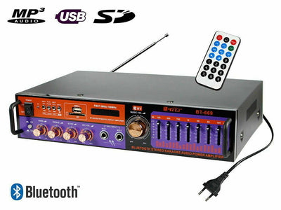 Amplificatore bluetooth BT-669 audio stereo karaoke 2 canali usb sd mp3