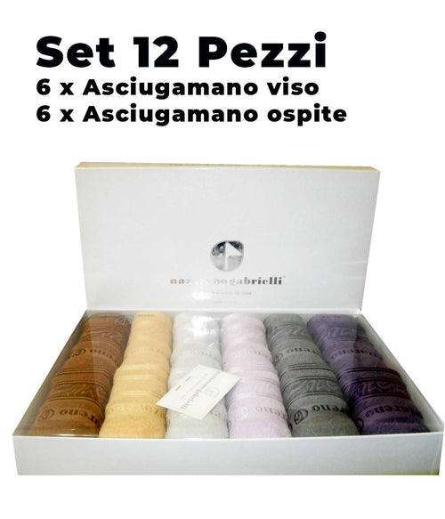 art. praga- e chiara 12 Pezzi Completo asciugamano 6 viso + 6 ospite Nazareno Gabrielli 100% cotone morbida spugna tessile L'Orchidea - Siderno, Commerciovirtuoso.it