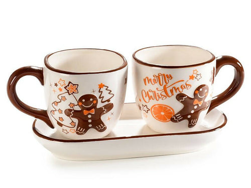 Set Di 2 Tazzine Da Caffè Natalizie Con Piattino/vassoio In Ceramica Con Decorazioni pan Di Zenzero Casa e cucina/Stoviglie/Piatti ciotole e vassoi/Tazze e piattini/Tazzine da caffè Sogno Shop - Assisi, Commerciovirtuoso.it
