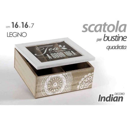 Scatola Porta Oggetti Bustine The Tisane Cialde 16x16x7cm In Legno Indian 739507